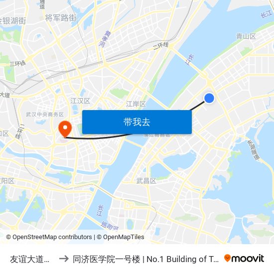 友谊大道华城广场 to 同济医学院一号楼 | No.1 Building of Tongji Medical College map