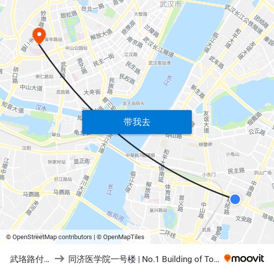 武珞路付傅家坡 to 同济医学院一号楼 | No.1 Building of Tongji Medical College map