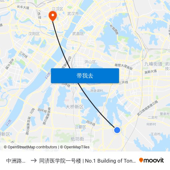 中洲路中洲村 to 同济医学院一号楼 | No.1 Building of Tongji Medical College map