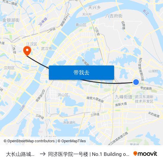 大长山路城铁花山南站 to 同济医学院一号楼 | No.1 Building of Tongji Medical College map