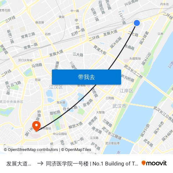 发展大道黑泥湖路 to 同济医学院一号楼 | No.1 Building of Tongji Medical College map
