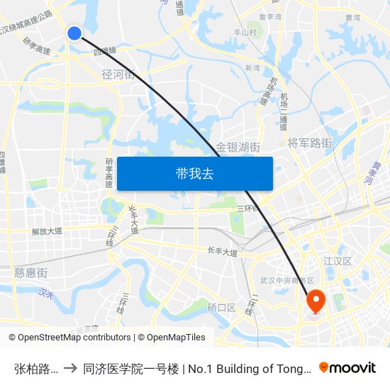 张柏路余湾 to 同济医学院一号楼 | No.1 Building of Tongji Medical College map