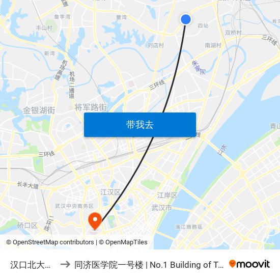 汉口北大道刘家头 to 同济医学院一号楼 | No.1 Building of Tongji Medical College map