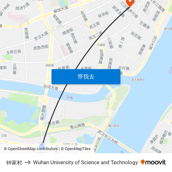 钟家村 to Wuhan University of Science and Technology map