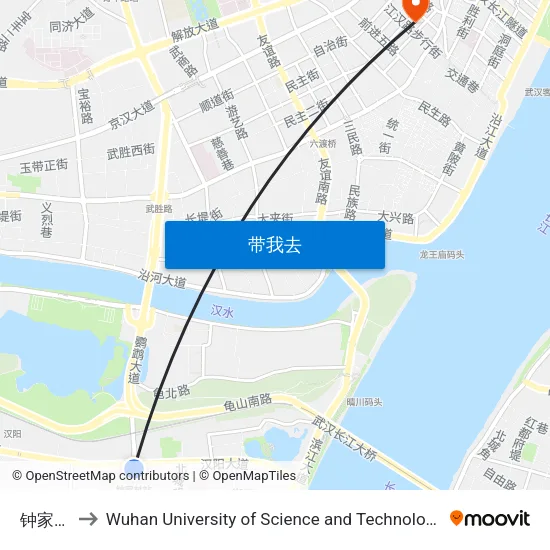 钟家村 to Wuhan University of Science and Technology map