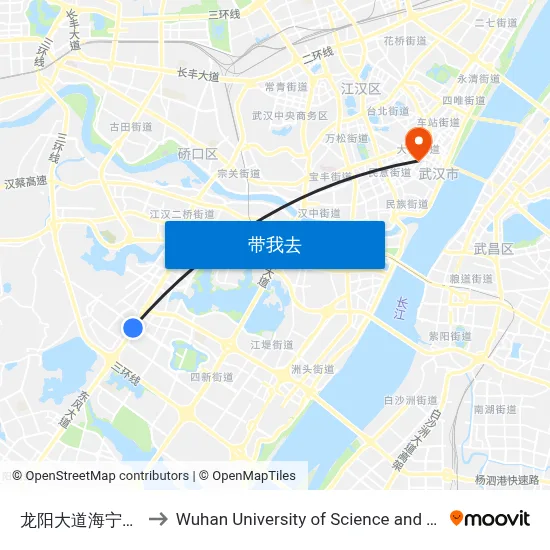 龙阳大道海宁皮革城 to Wuhan University of Science and Technology map