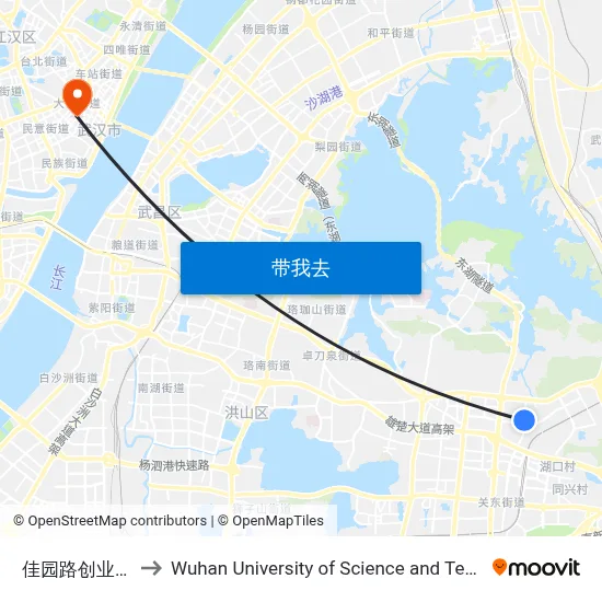 佳园路创业中心 to Wuhan University of Science and Technology map
