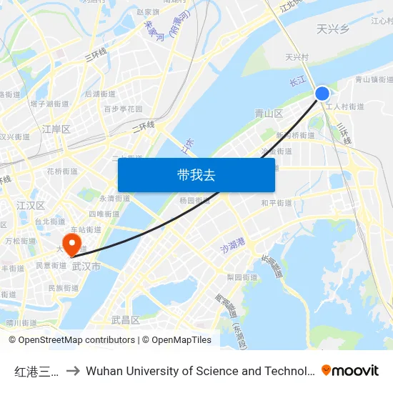 红港三村 to Wuhan University of Science and Technology map