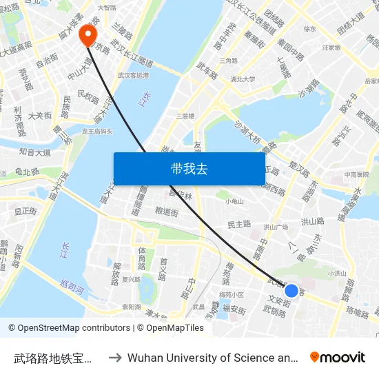 武珞路地铁宝通禅寺站 to Wuhan University of Science and Technology map