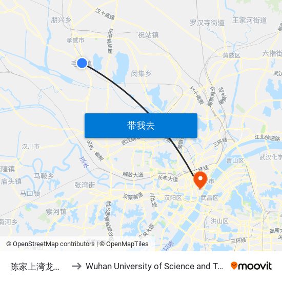 陈家上湾龙腾福城 to Wuhan University of Science and Technology map