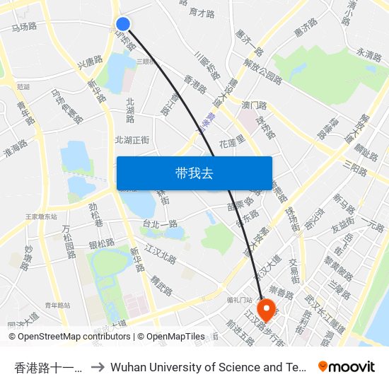香港路十一医院 to Wuhan University of Science and Technology map