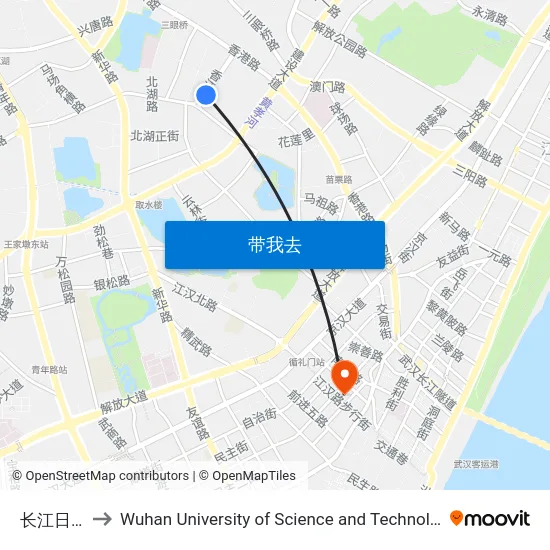 长江日报 to Wuhan University of Science and Technology map