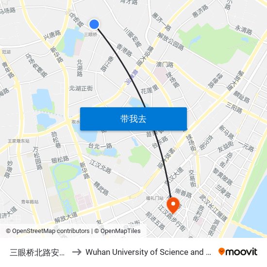 三眼桥北路安友花园 to Wuhan University of Science and Technology map