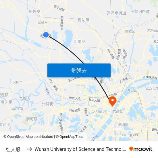 红人服饰 to Wuhan University of Science and Technology map