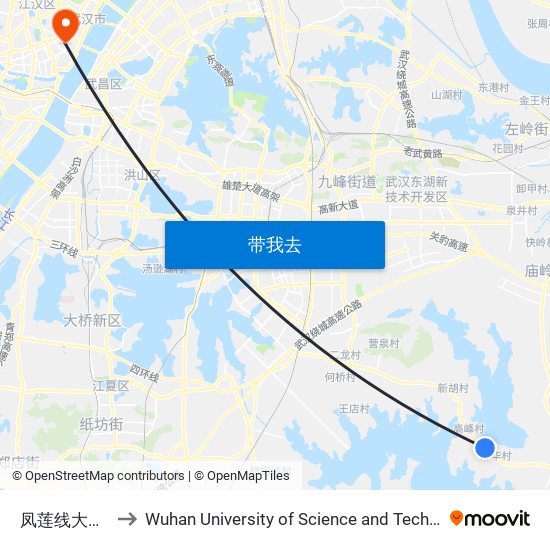 凤莲线大范湾 to Wuhan University of Science and Technology map