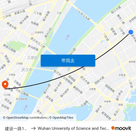 建设一路121街 to Wuhan University of Science and Technology map