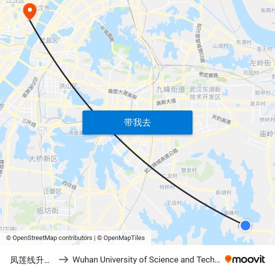 凤莲线升华村 to Wuhan University of Science and Technology map