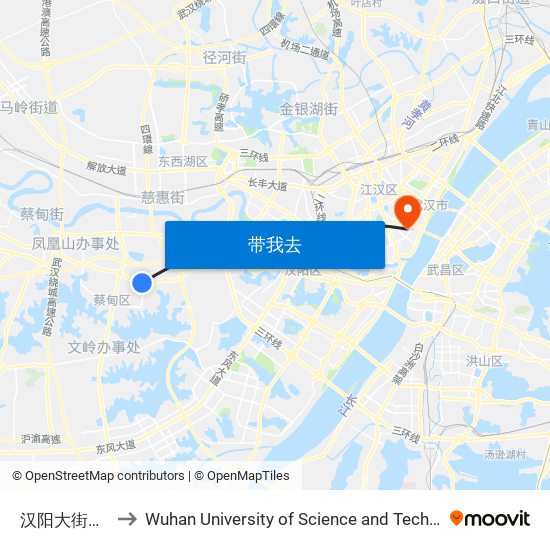 汉阳大街铁铺 to Wuhan University of Science and Technology map