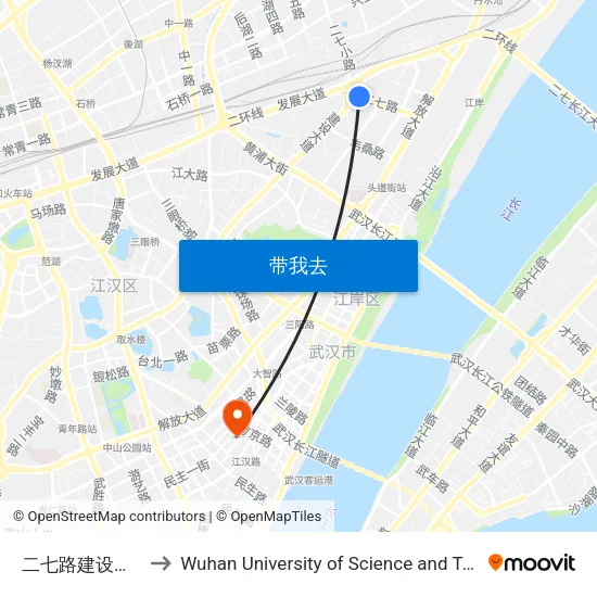 二七路建设大道口 to Wuhan University of Science and Technology map