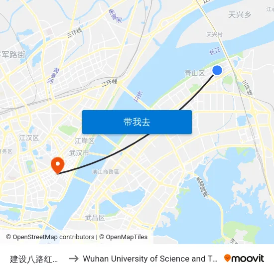 建设八路红钢二街 to Wuhan University of Science and Technology map