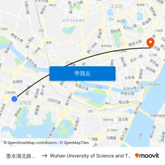 墨水湖北路冯家畈 to Wuhan University of Science and Technology map