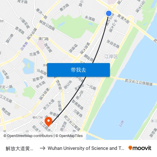 解放大道黄浦大街 to Wuhan University of Science and Technology map