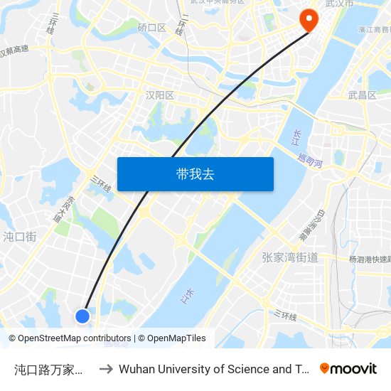 沌口路万家湖社区 to Wuhan University of Science and Technology map