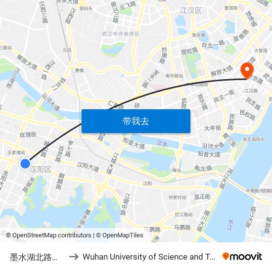 墨水湖北路冯家畈 to Wuhan University of Science and Technology map