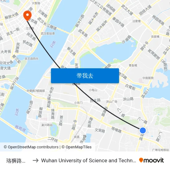 珞狮路北段 to Wuhan University of Science and Technology map