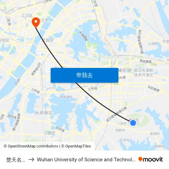 楚天名山 to Wuhan University of Science and Technology map