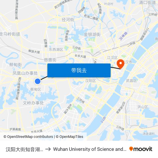 汉阳大街知音湖大道口 to Wuhan University of Science and Technology map