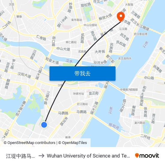 江堤中路马路湾 to Wuhan University of Science and Technology map