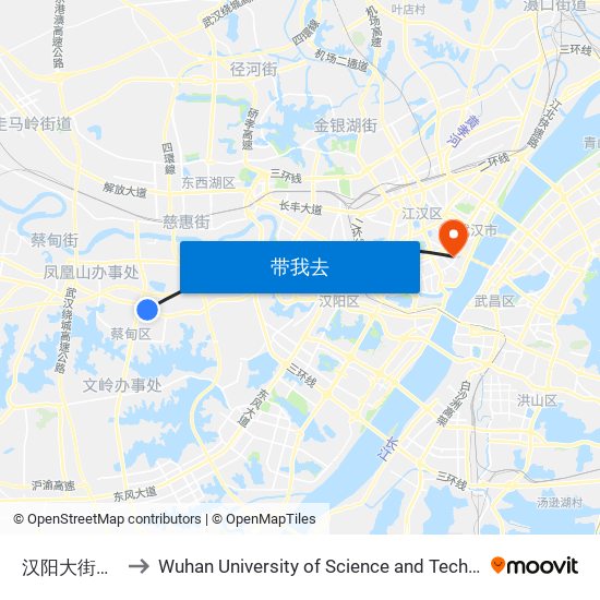 汉阳大街黄陵 to Wuhan University of Science and Technology map