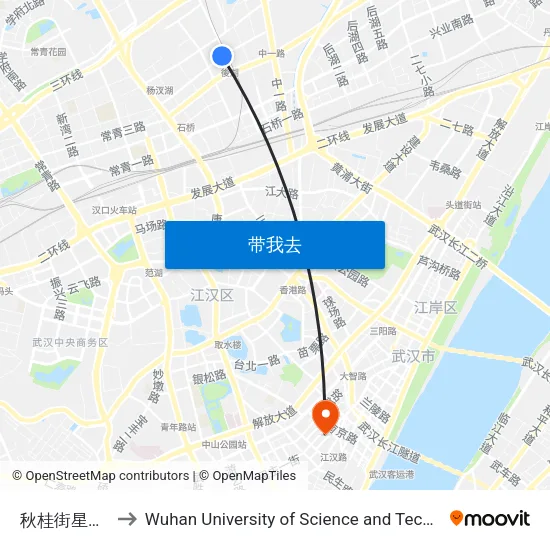 秋桂街星悦城 to Wuhan University of Science and Technology map