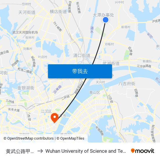 黄武公路甲山村 to Wuhan University of Science and Technology map