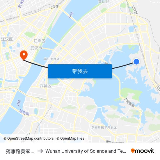 落雁路黄家大湾 to Wuhan University of Science and Technology map