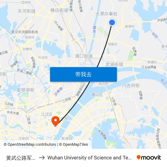 黄武公路军民路 to Wuhan University of Science and Technology map