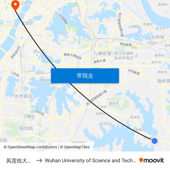 凤莲线大吴村 to Wuhan University of Science and Technology map