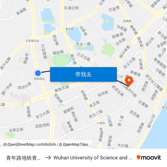 青年路地铁青年路站 to Wuhan University of Science and Technology map