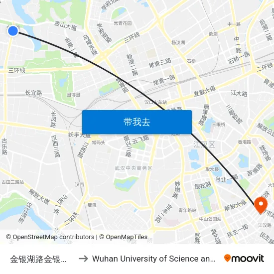金银湖路金银湖南二路 to Wuhan University of Science and Technology map