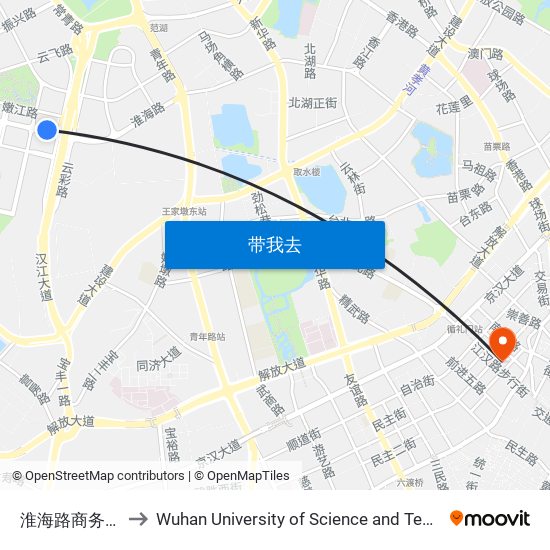 淮海路商务东路 to Wuhan University of Science and Technology map