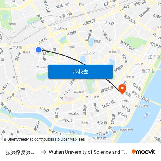振兴路复兴村小区 to Wuhan University of Science and Technology map
