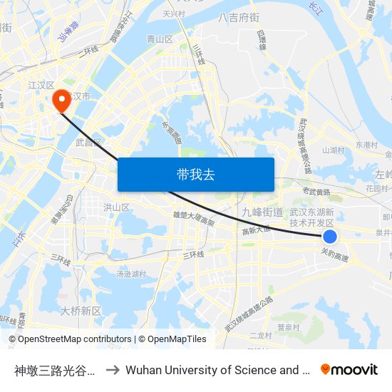 神墩三路光谷八路口 to Wuhan University of Science and Technology map