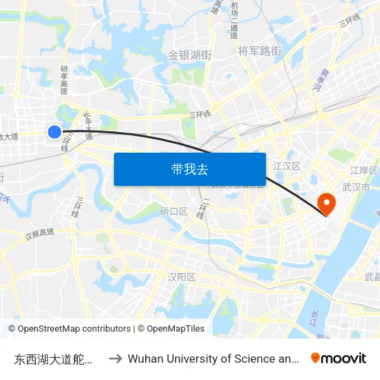 东西湖大道舵落口广场 to Wuhan University of Science and Technology map