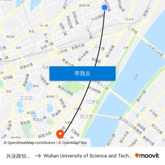 兴业路怡康苑 to Wuhan University of Science and Technology map