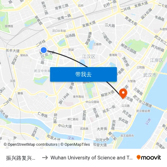 振兴路复兴村小区 to Wuhan University of Science and Technology map
