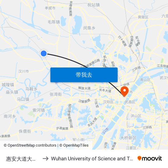 惠安大道大桥大队 to Wuhan University of Science and Technology map