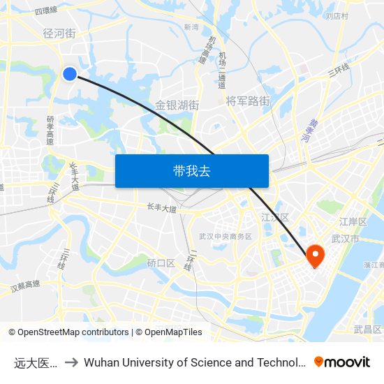 远大医药 to Wuhan University of Science and Technology map