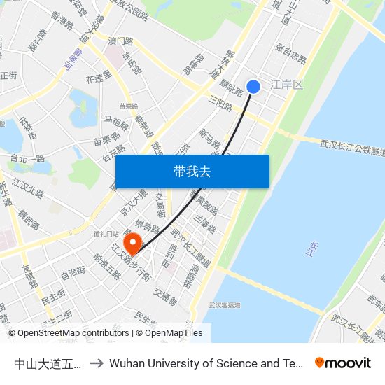 中山大道五福路 to Wuhan University of Science and Technology map