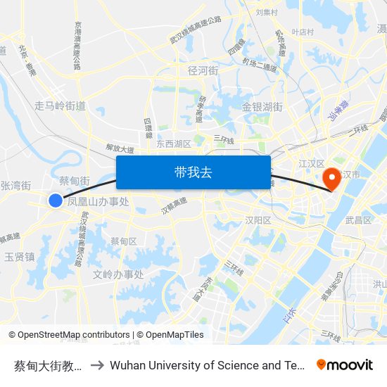 蔡甸大街教育局 to Wuhan University of Science and Technology map